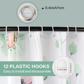 EZESO Floral Shower Curtain,3D Plant Bathroom Washable Polyester Fabric Shower Curtain with 12 Plastic Hooks, 180x200cm Thickened Bathtub Curtain for Bathroom Hotel Dormitory Decor
