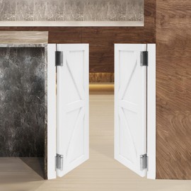 Lemoeyes Swinging Doors, Double Saloon Doors 180° Opening Porch Entrance Interior Door for Kitchen Partition Doorways Bar, 27.5" W x 35.4" H Pine Wood Cafe Door with Hardware, White