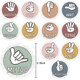 BelleAngle 12pcs Boho Seat Signals Posters Classroom Hand Signals Decors for Teachers Students Nonverbally Communicate Classroom Posters for Back to School Must Have