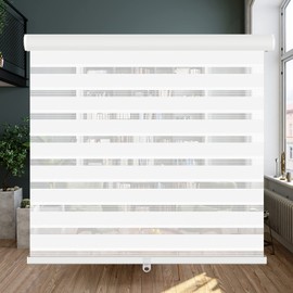 LUCKUP Cordless Zebra Blinds Roller Shades for Window-Dual Layer Sheer Blinds Light Control with Valance Day Night Privacy Light Filtering Fabric, 37" W x 72" H, White