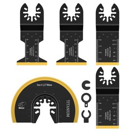 5PCS Oscillating Tool Blades Titanium Multitool Blades Cut Saw Blades Fast Speed Cutting for Wood, Metal, Nails and Hard Material for Dewalt Rockwell Milwaukee Makita Ryobi with 3 Extra Adapters