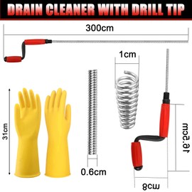 Professional Drain Unblocker Tool - Reusable Flexible Kitchen Sink Unblocker Tool Spring Wire, Hand-Crank Unclogger Spiral Blockage Remover for Sewer, Bathroom Drainage,Kitchen Sinks,Toilet, 3 Meter