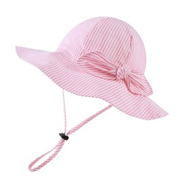 Zsedrut Baby Girl Sun Hats Wide Brim Toddler Floppy Bucket Hat Sun Protection Cap Spring Summer Beach Hat 0-4Years (Pink Stripe,2-4T)