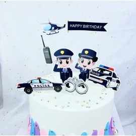 YOVECATHOU 7 piezas de decoración para tartas de coche de policía feliz cumpleaños oficial de policía decoraciones de fiesta de cumpleaños para niños y niñas