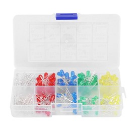 200pcs LED Diodes,5 Colors 3mm 5mm LED Emitting Diodes Set, for DIY and Repair Equipment and Electrical Appliances,Equipped with a Plastic Box,Copper