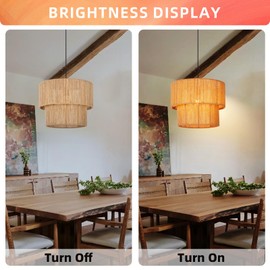 Arturesthome Woven Rattan Pendant Lampshade,15.72" Simple Hand Weaved Coastal Beach Hemp Rope Hanging Light Pendant Light for Living Room Bedroom Foyer