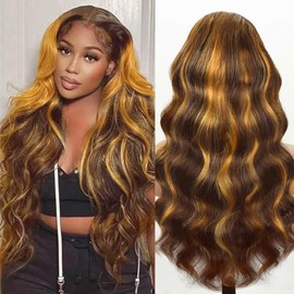 Ombre 13x6 Body Wave Lace Front Wigs Human Hair Pre Plucked 220% Density Colored 4/27 Highlight Wigs Human Hair 18 Inch Transparent Lace Frontal Wigs Human Hair Wigs for Women With Baby Hair