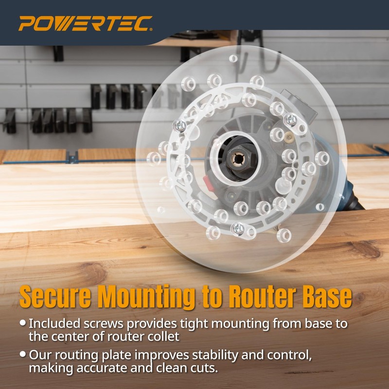 POWERTEC Router Base Plate Acrylic 5-3/4" w/Screws & Predrilled Holes