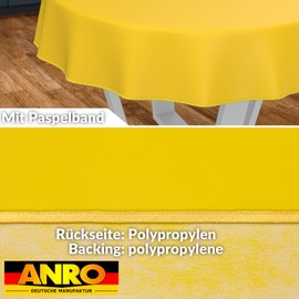 ANRO Oilcloth Tablecloth, Washable, Oilcloth, Garden Tablecloth, Outdoor, Indoor, Round, 100 cm with Hem, Yellow