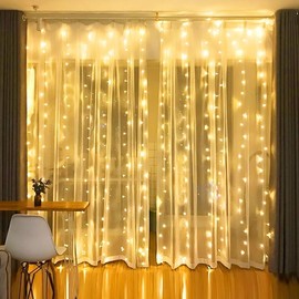 Curtain String Lights 300 LED 98ft Warm White Fairy Lights 8 Modes Waterproof for Bedroom Christmas Party Wedding Home Garden Wall Decor:_Warm White