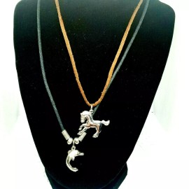 lia sophia Lot Of 2 Necklaces Silver Tone Horse Pendant 18" Long Dolphin Pendant BOHO