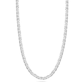 Miabella Italian Solid 925 Sterling Silver 3mm Diamond-Cut Solid Flat Mariner Link Chain Necklace for Women Men, Made in Italy (Length 16 Inches (women's choker length))