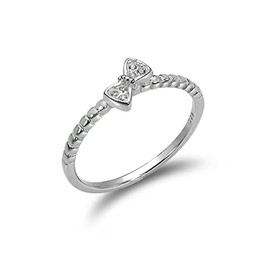 Sterling Silver 1mm Ring with CZ Crystal Bow - UK Size - V (J - V Available)