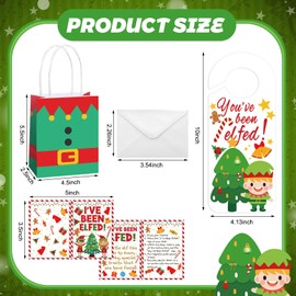 Gersoniel 24 Set Christmas You've Been Elfed Gift Bag Starter Kit Include 24 Bags 24 Gift Cards 24 You've Been Elfed Doorknob Hangers 24 Envelopes for Christmas Party Favor Neighbor Office Game
