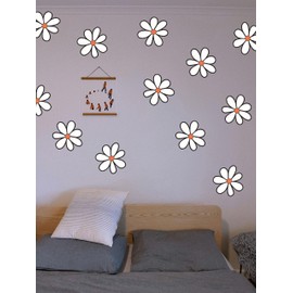 DWUENT White Daisy Wall Stickers Floral Wall Decor for Girls Bedroom, Kids Nursery, Living Room - PVC Nursery Decoration, 54pcs (20x15x0.5cm)