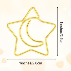 60PCS Decorative Paper Clips Creative Metal Moon and Star Shape Paper Clip Funny Cute Paperclips Gold Moonstar Shaped Paper Clips Bookmarks Planner Clips for Office Document File Organization School