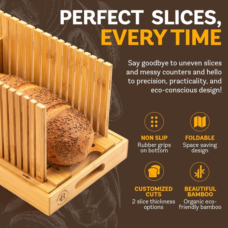 Bread Slicer for Homemade Bread - Bambüsi Upgraded Adjustable Bamboo