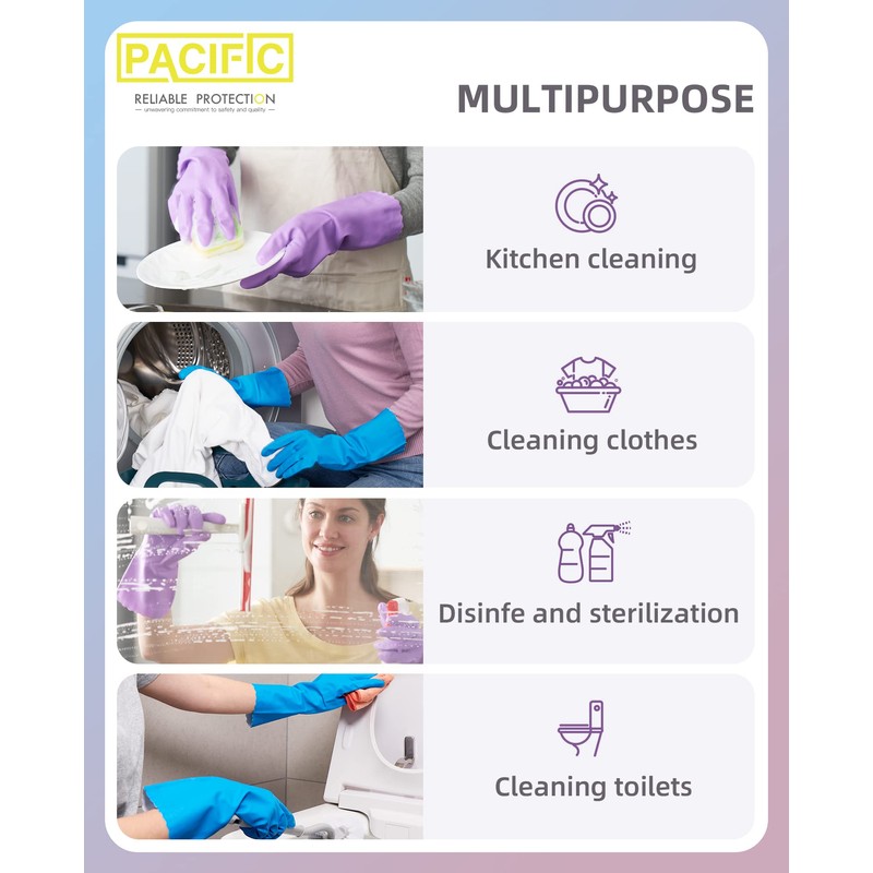 PACIFIC PPE 4 Pairs Reusable Dishwashing Cleaning Gloves with Latex