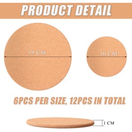 Cobenga Cork Coasters, 6 Pack Thick Cork Mats for Hot Pots, Non-Slip and Durable Coasters for Coffee, Tea, Kettles, Pots, Pans and Plants, 19 cm