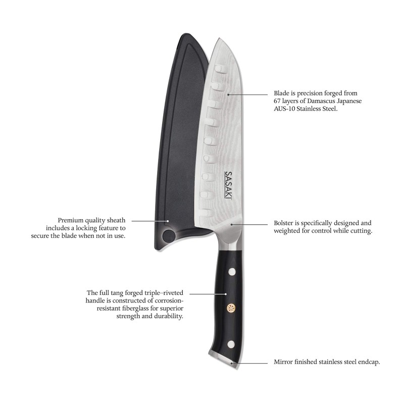 Sasaki 5228194 Masuta Japanese AUS-10 Stainless Steel Santoku Knife with