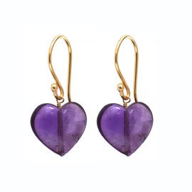 Gempires Natural Lightweight Love Heart Dangle Earrings Purple Amethyst Crystal Dangling Jewelry Febuary Birthstone Elegant Gift For Her Hypoallergenic Gold Plated Gemstone Earrings