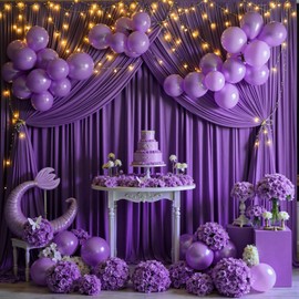 10ftx10ft Purple Wrinkle-Free Backdrop Drapes Curtains, Purple Polyester Background Decorations for Wedding Home Party Supplies