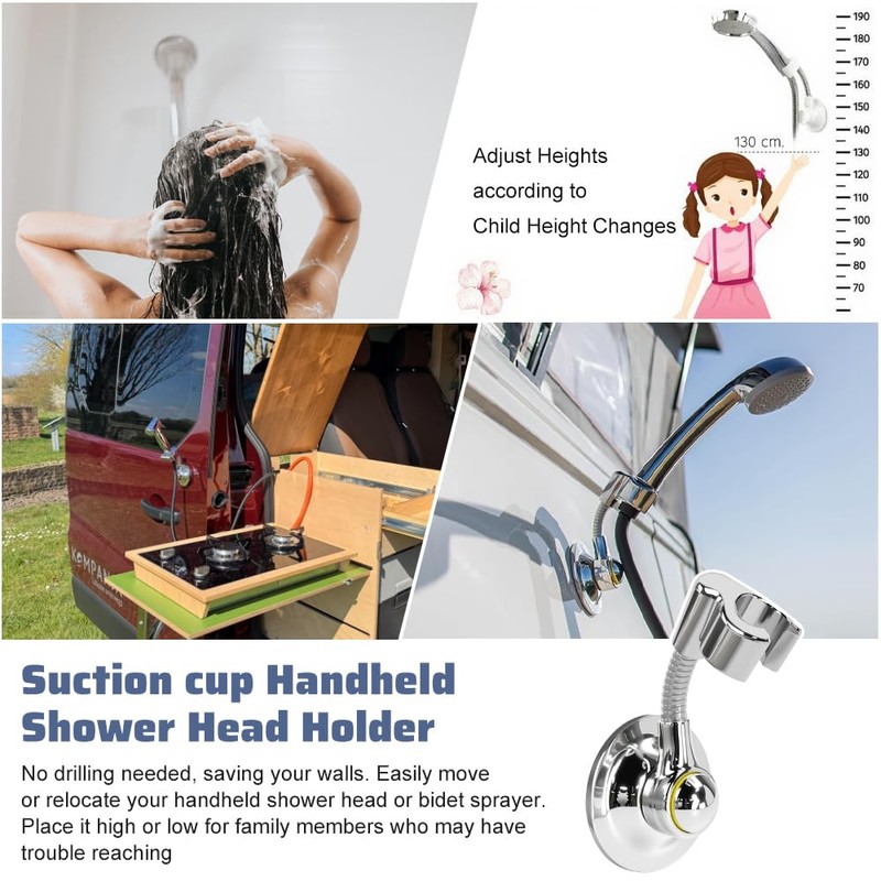 VGECEE Shower Head Holder No Drilling Suction Cup 360° Rotatable