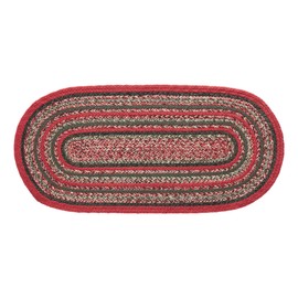 VHC Brands Farmhouse Rustic Christmas Decorations Forrester Woven Striped Indoor/Outdoor Rug for Bathroom Kitchen Sink Entryway Mat - Oval 17x36, Red Green & White Braided