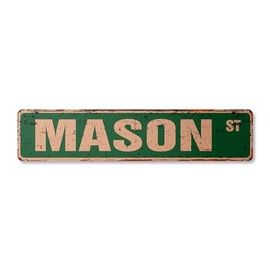 Mason Vintage Plastic Street Sign Childrens Name Room Sign | Indoor/Outdoor | 18" Wide