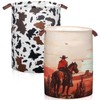2 Pcs Western Cowboy Laundry Basket Cow Print Foldable Waterproof