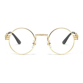 kachawoo vintage retro round circle metal frame eyeglasses men eye glasses frames for women (gold with clear)
