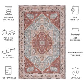 SAFAVIEH Tucson Collection Accent Rug - 2'6" x 4', Aqua & Rust, Traditional Design, Washable & Slip Resistant, Ideal for High Traffic Areas in Hallway, Bathroom & Home Office (TSN150J-24)