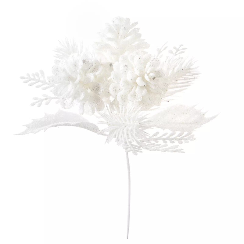 Darice Glitter Holly And Pinecone Pick White 5.91 X 7.87