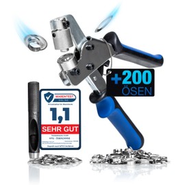 NTG Eyelet Pliers Set (Diameter 10 mm) | Magnetic Eyelet Press Made of Hardened Steel | Includes 200 Eyelets (Eyelet Pliers + 200 Eyelets) Eyelet Punch for Fabrics, Tarpaulins and Sun Sails