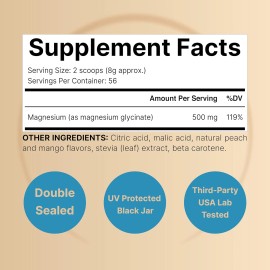 Naturebell Magnesium Glycinate Powder 500Mg, 1Lb Peach Mango Flavor