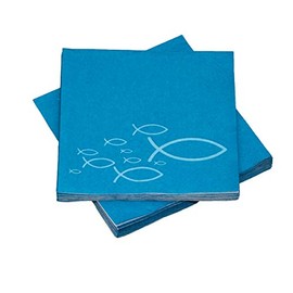 20 Napkins Fish Ichthys 33 x 33 cm Turquoise Light Blue for Communion, Christening or Other Festive Occasions
