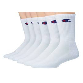 Champion Men's 6 Pack With Gift Box Crew Sock, White, 12-Jun US