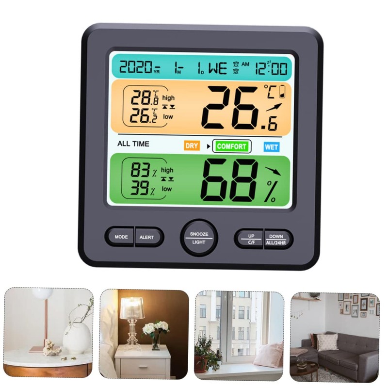 Kisangel 1pc Wall Mounted Hygrometer Clock Thermohygrometer Clock Digital Clock