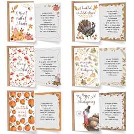 Chenive Thanksgiving Cards Bulk with Envelopes & Stickers, 24 Pack Autumn Thanksgiving Cards Set, 4 x 6 Inch Grateful Note Card for Family Friends Coworkers Teachers Neighbors, 6 Assorted Designs