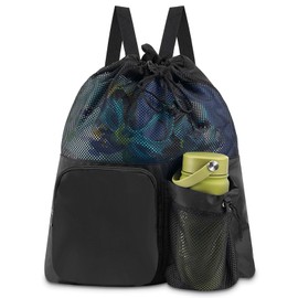 Leikedun Swimming Bag Mesh Drawstring Backpack for Adults Kids, Waterproof Swim Bag with Wet Pocket, Gym Bag for Swimming, Gym, and Beach Travel