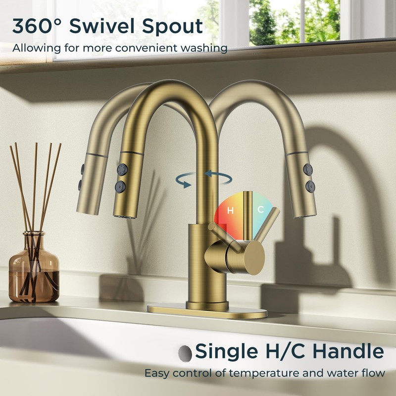 FORIOUS Brushed Gold Bathroom Faucets for Sink 3 or 1