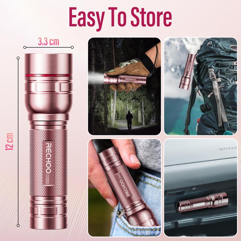 Rechargeable Flashlights High Lumens, G1000 Super Bright Flash Light Pink,
