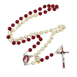 Venerare Divine Mercy Rosary | Unique Dual Colored Red and White Chaplet | Silver-Tone Medal and Crucifix with Red Enameled Accents | Great Catholic Gift | Made in Italy, Simulated Pearl, Metal