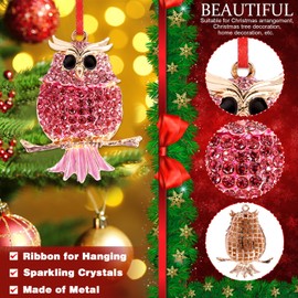 BIZIBAFF Owl Christmas Ornament 2024 Pink Owl Ornament for Christmas Tree Decorations Christmas Keepsake Gifts for Owl Animals Lovers Metal Owl Gifts for Women Men Kids Teen Girls Teen Boys