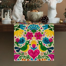 Floral Table Runner Mexican Kitchen Dining Table Decoration for Home Party Holiday Decor