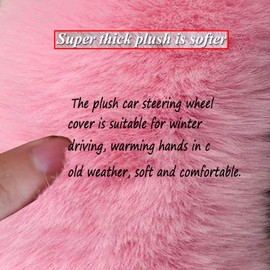 STEVE YIWU Fluffy Steering Wheel Cover for Women/Girls/Ladies Fuzzy Steering Wheel Cover Winter Warm Faux Wool Plush Car Wheel Cover Furry Steering Wheel Protector Universal Fit 15 Inch (Pink)
