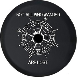 Funny Spare Tire Wheel Cover for Camper SUV Trailer Truck RV JP Thick PVC Leather | Not All Who Wander are Lost Black 32 Inch with Backup Camera Hole