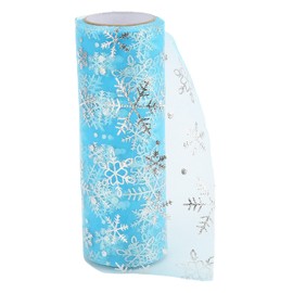 Christmas Snowflake Organza Gift Ribbon 5.7 Inch 10 Yards Light Sky Blue Organza Ribbon Roll with Glitter Sequins for DIY Crafts Tutu Skirt Wedding Dress Accessories