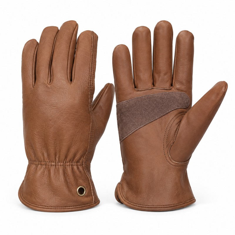 Retro Cowhide Leather Work Gloves – Reinforced Durable Utility Gloves