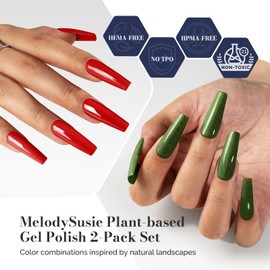MelodySusie MelodySusie Fleurwee Plant Based Gel Nail Polish, 2 Pcs Hema Free Gel Polish, Red and Green Christmas Nail Polish 21 Non Toxic Long Lasting Nail Art Salon DIY Manicure at Home Gift for Women